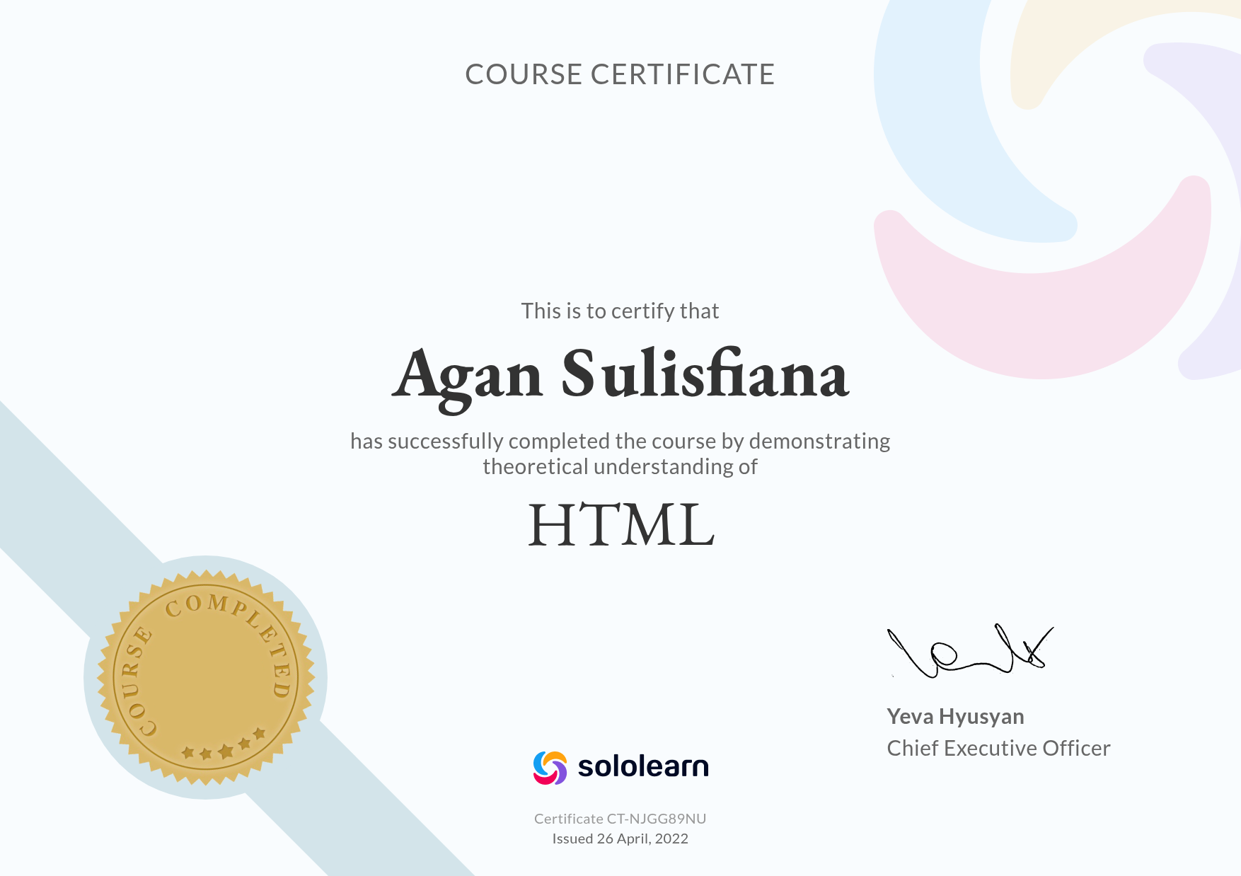 HTML certificate