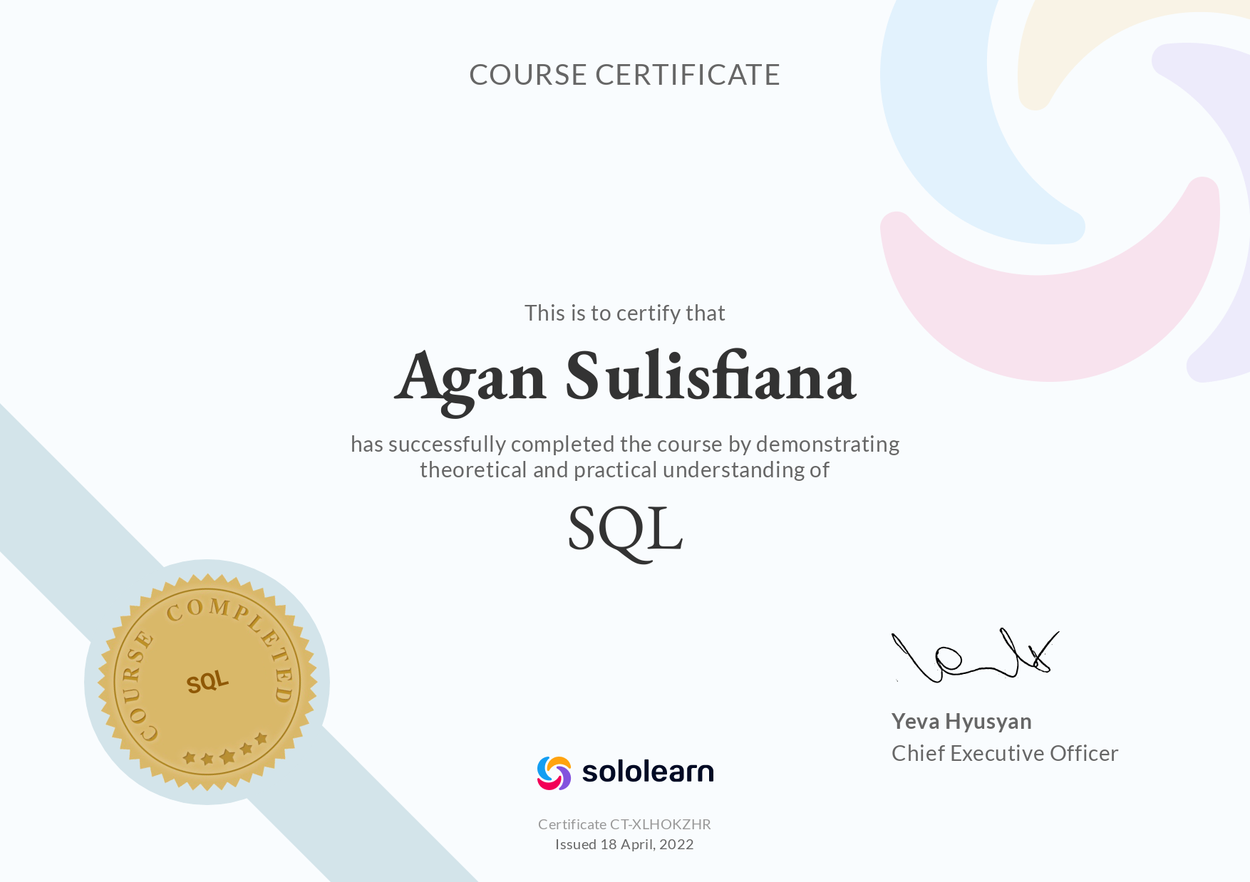 SQL certificate